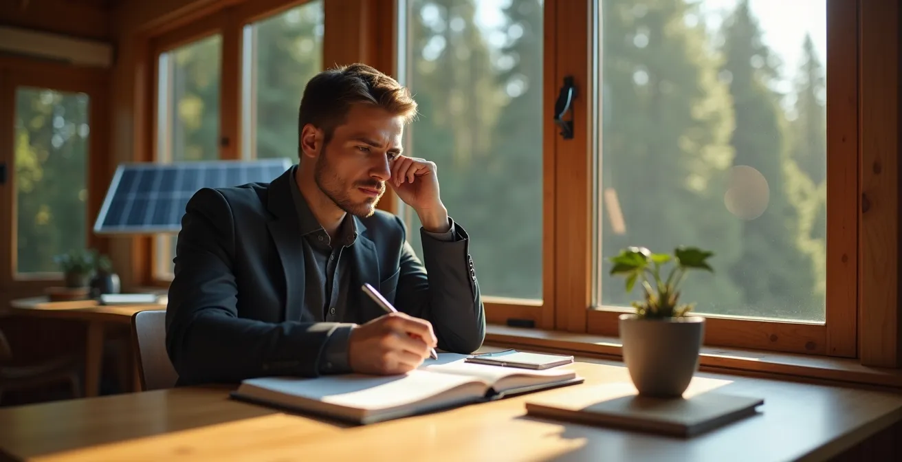 Off-grid workspace optimized for deep focused work and strategic thinking