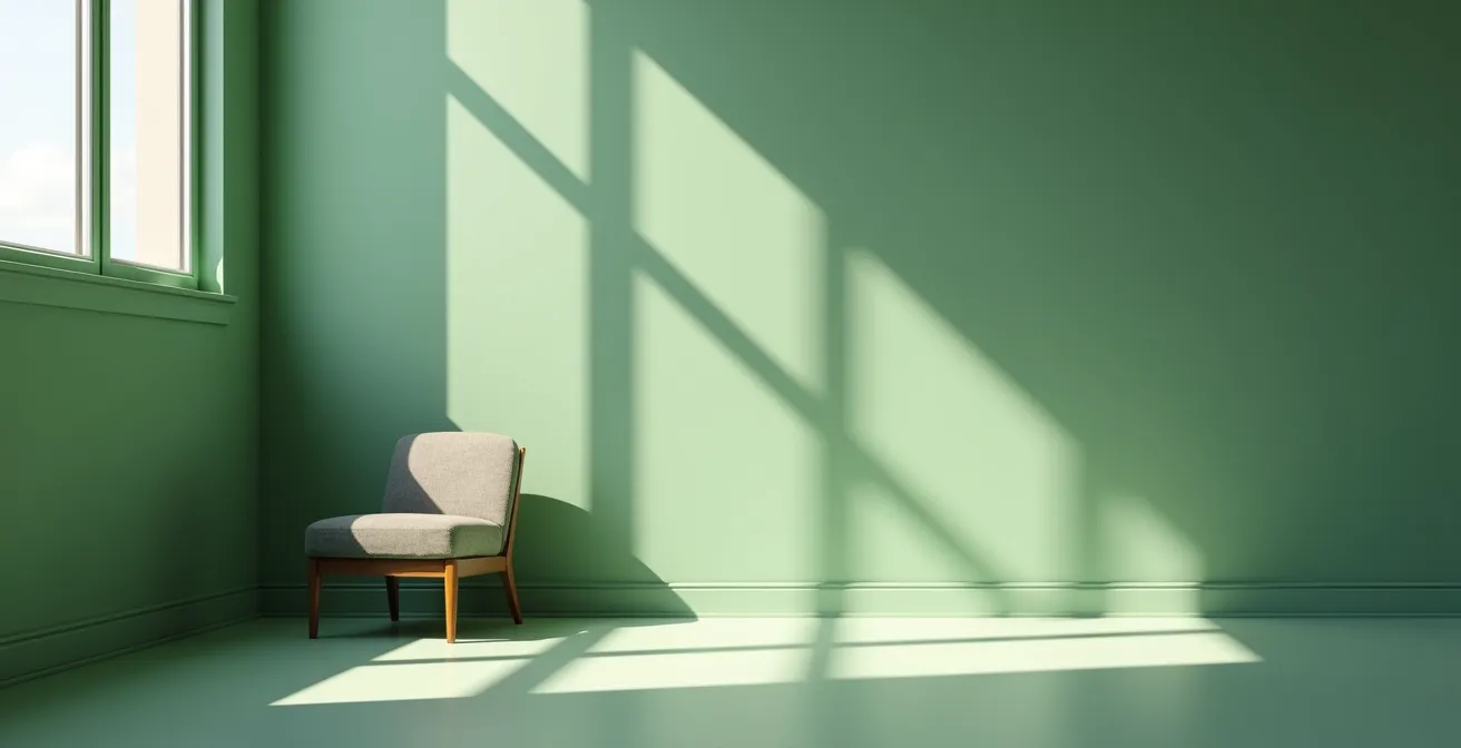 Room demonstrating color drenching technique with seamless tonal transitions creating depth