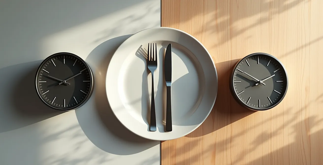 Visual representation of fasting timeline and light exposure for jet lag adjustment