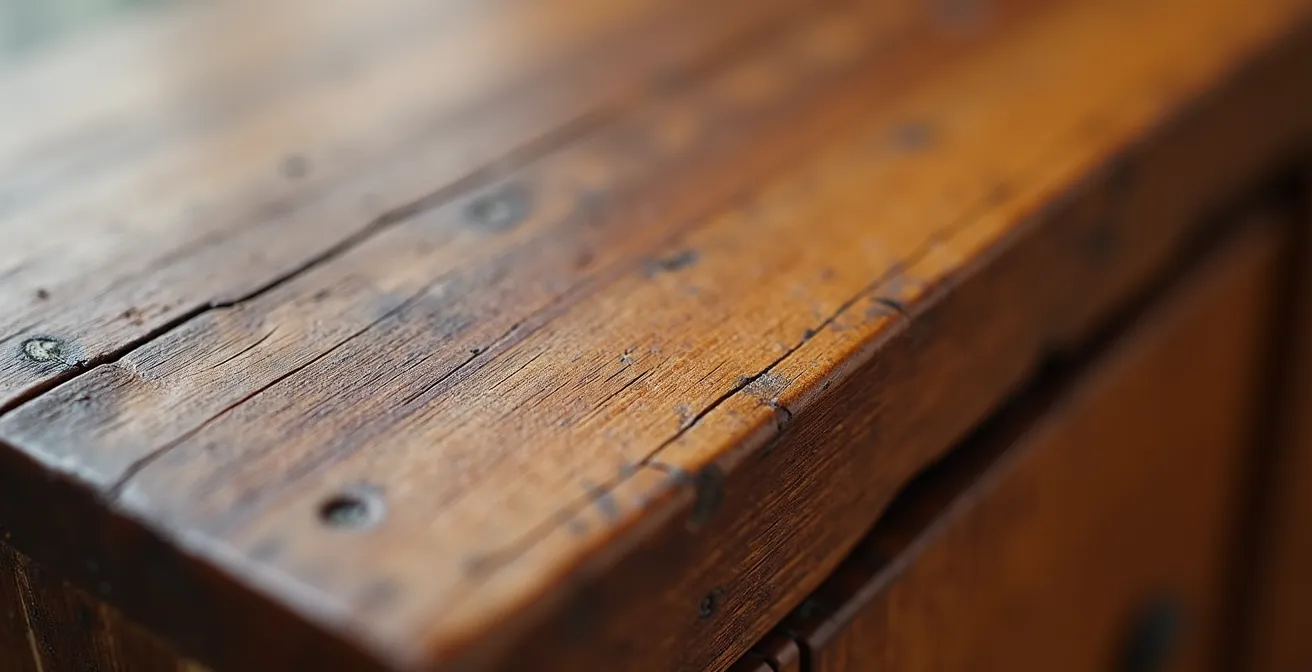 Extreme close-up of authentic alder wood grain showing natural texture and patina