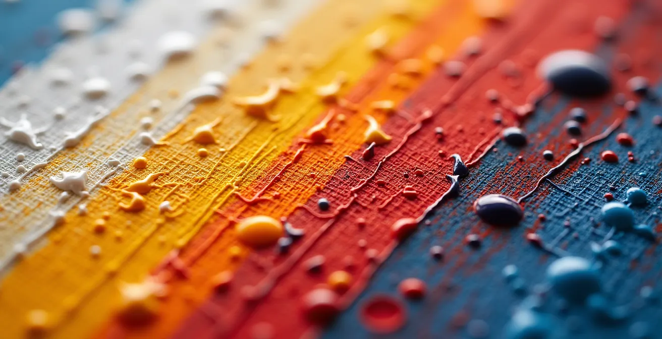 Extreme close-up of oil painting showing brushstroke textures and paint layers