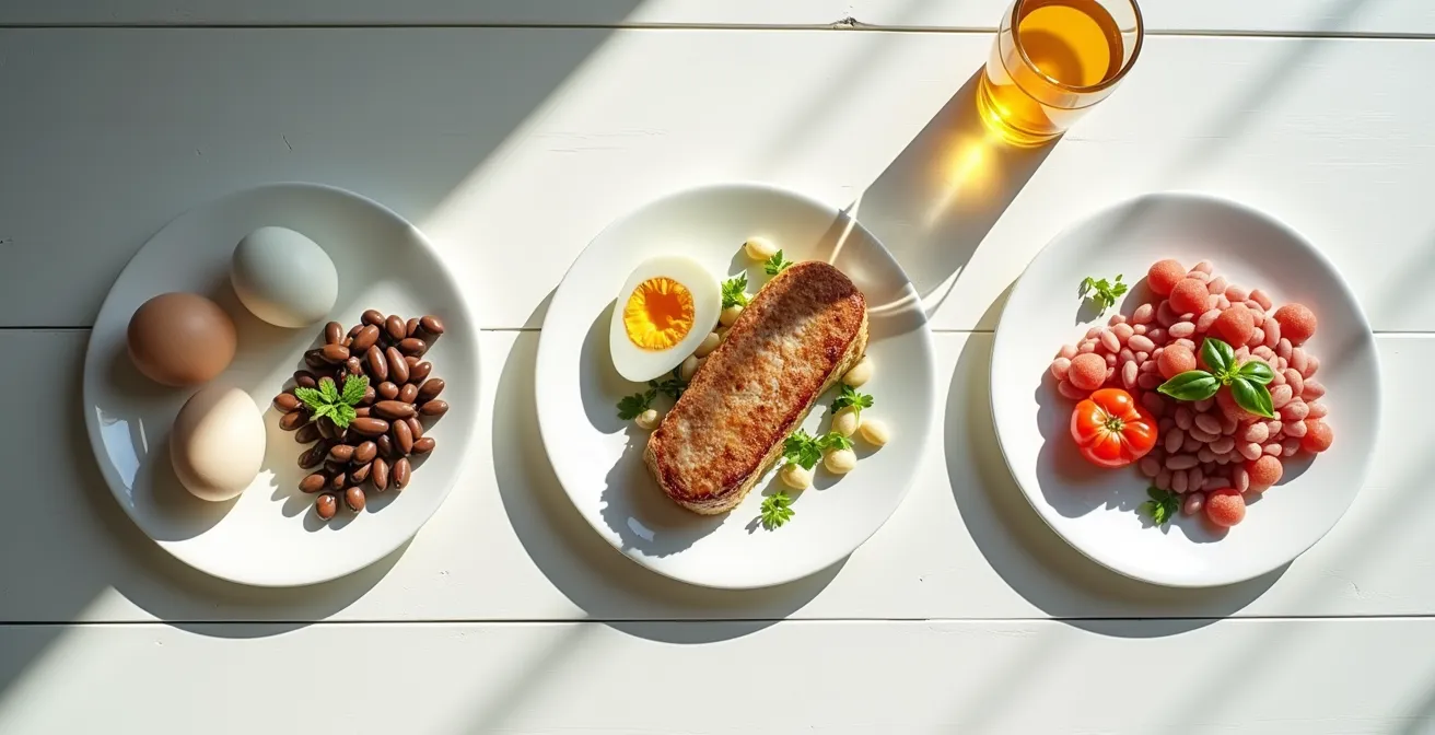 Colorful protein-rich meal arrangement for breaking a fast