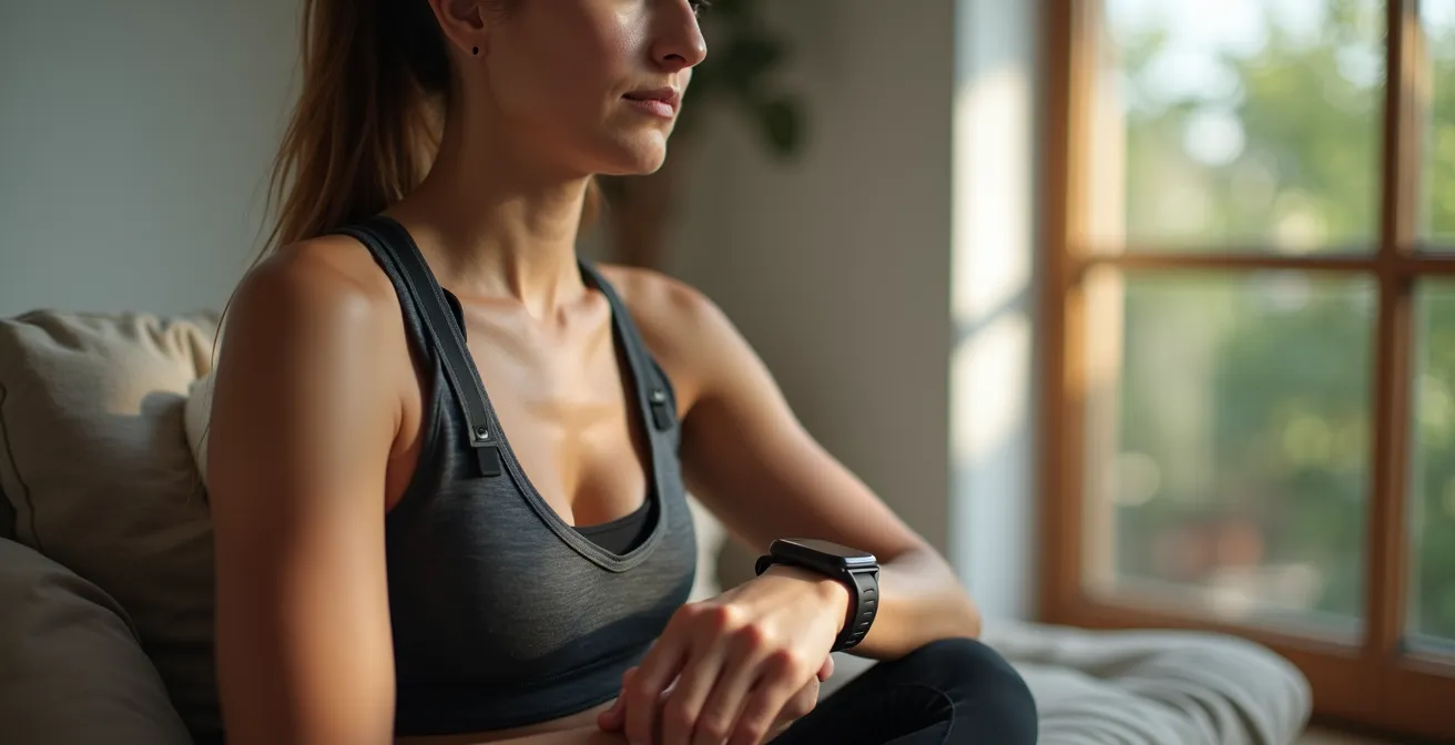 Athlete comparing heart rate data between chest strap and smartwatch during calibration session