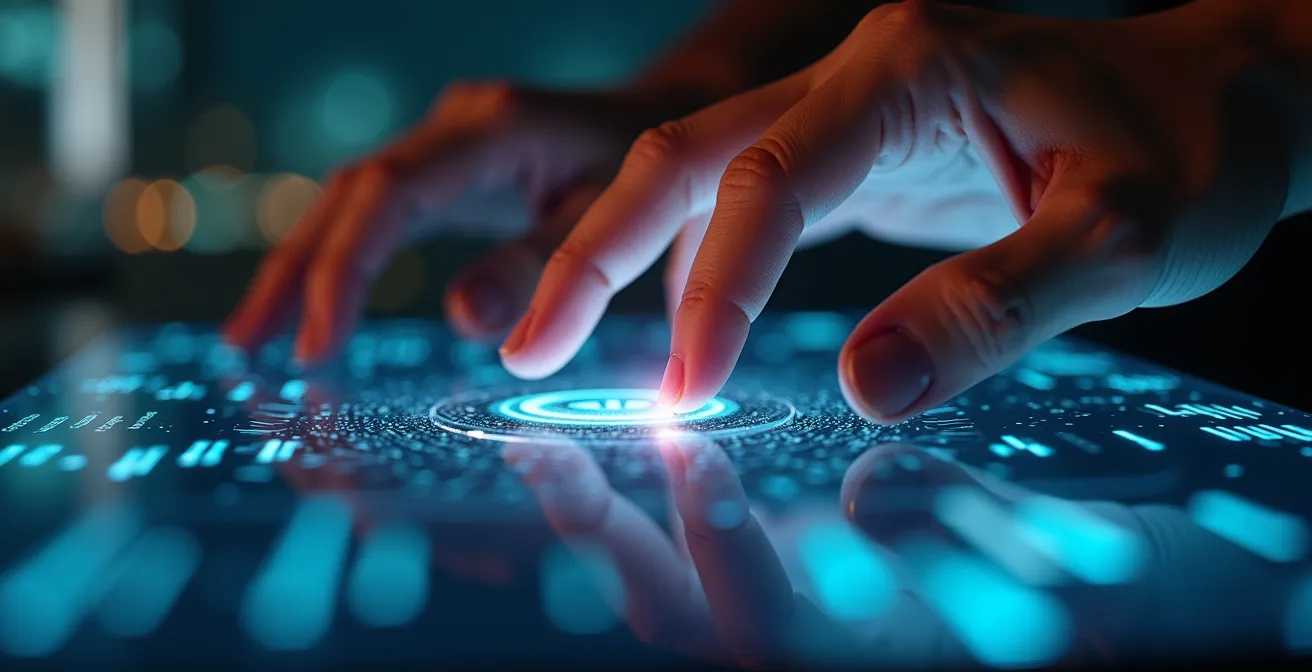 Business professionals reviewing AI recommendations with visible decision-making process